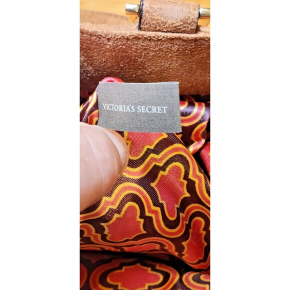 Victoria's Secret Angel Brown Faux Suede Tote Handbag Matching Pink Satin Pouch - Picture 9 of 13